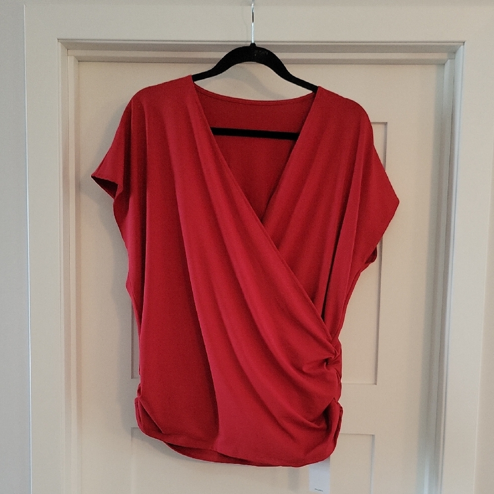 HALARA Red Draped Wrap-Front Blouse